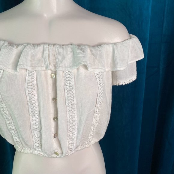 Altar'd State Cream Ruffle Button Crop Top - Picture 8 of 9